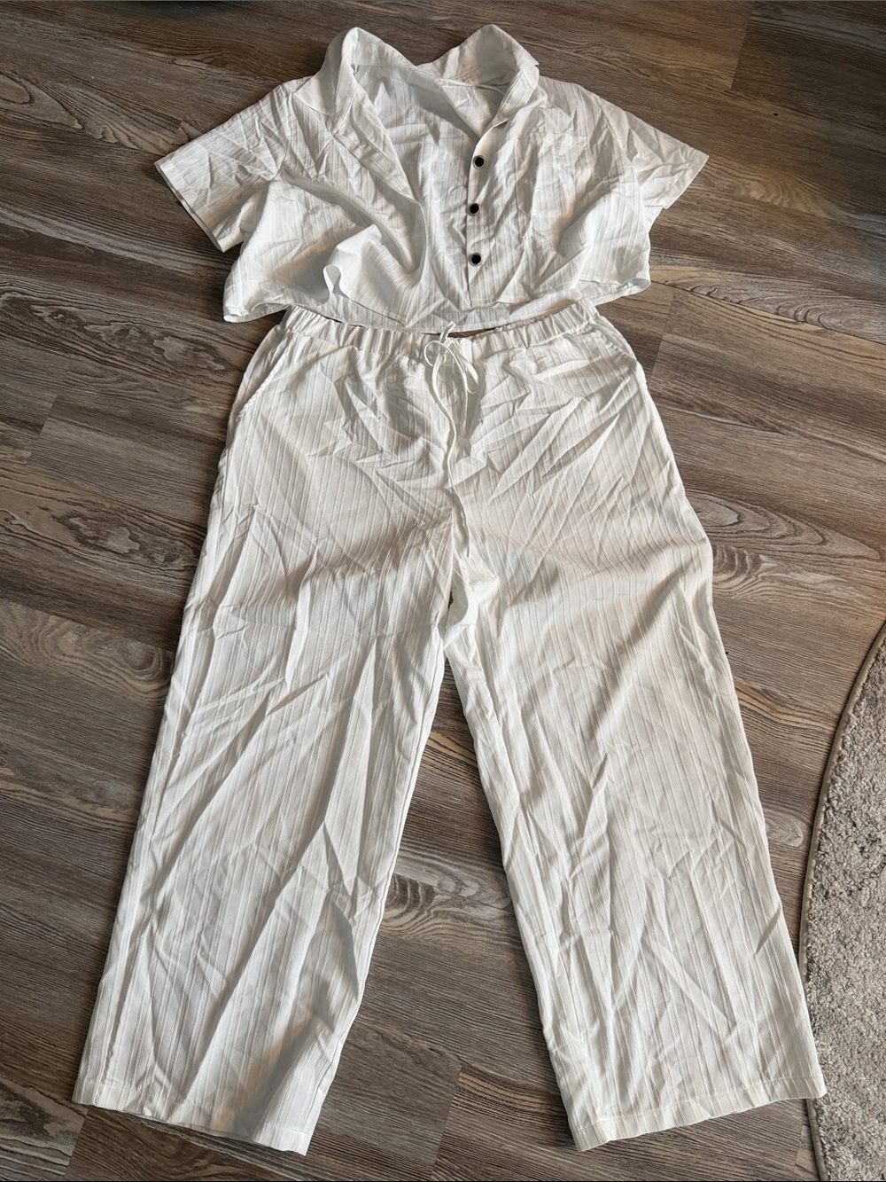 SHEIN White Pinstripe Wide-Leg Drawstring Pants